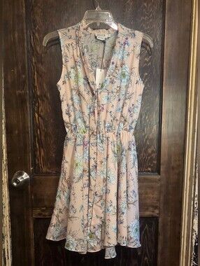 NWT Molly Bracken Woodland Floral Pink Sleeveless Shirt Dress (XS, S, M, L)